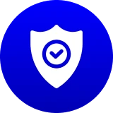Shield with checkmark icon on blue background