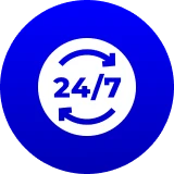 Blue and white 24/7 icon